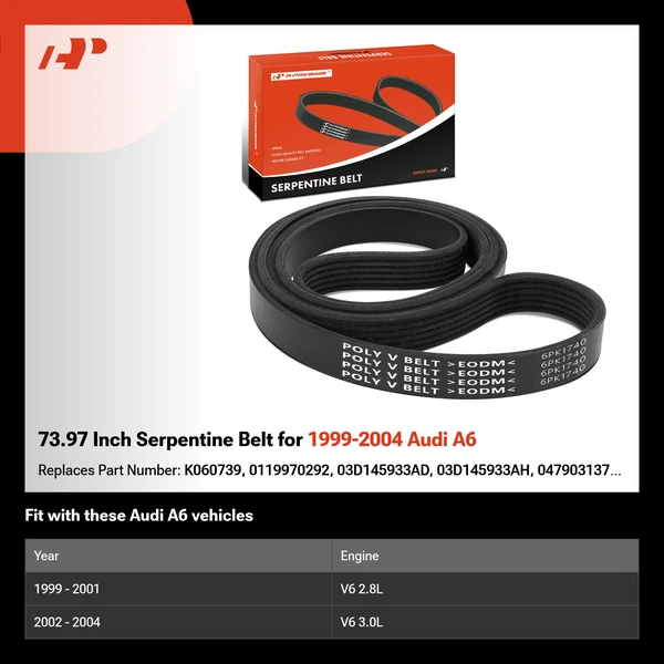 73.97 Inch Serpentine Belt for 1999-2004 Audi A6