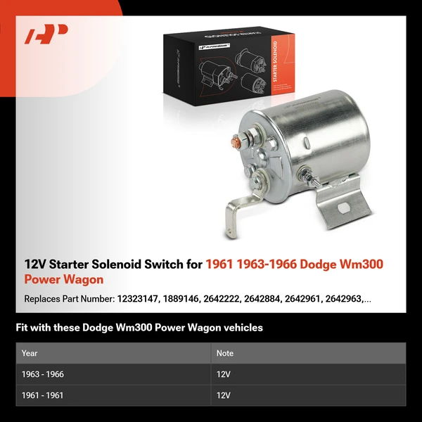 12V Starter Solenoid Switch for 1961 1963-1966 Dodge Wm300 Power Wagon