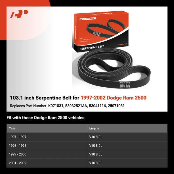 103.1 inch Serpentine Belt for 1997-2002 Dodge Ram 2500