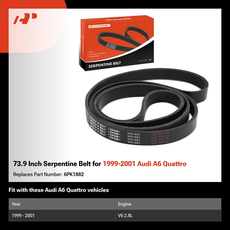 73.9 Inch Serpentine Belt for 1999-2001 Audi A6 Quattro