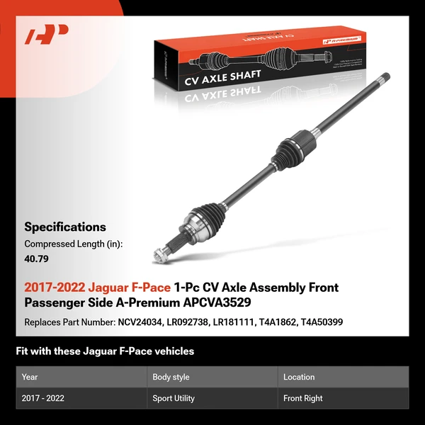 2017-2022 Jaguar F-Pace 1-Pc CV Axle Assembly Front Passenger Side A-Premium APCVA3529