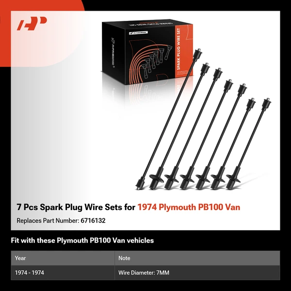 7 Pcs Spark Plug Wire Sets for 1974 Plymouth PB100 Van