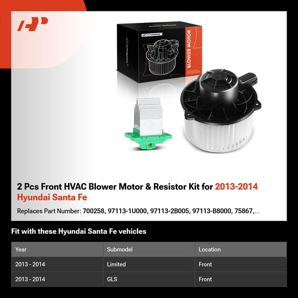 2 Pcs Front HVAC Blower Motor & Resistor Kit for 2013-2014 Hyundai Santa Fe