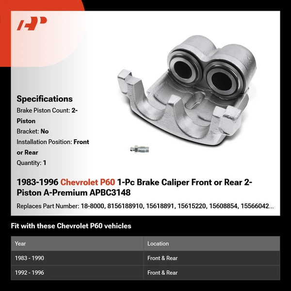 1983-1996 Chevrolet P60 1-Pc Brake Caliper Front or Rear 2-Piston A-Premium APBC3148