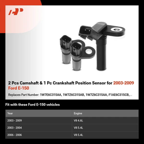 2 Pcs Camshaft & 1 Pc Crankshaft Position Sensor for 2003-2009 Ford E-150