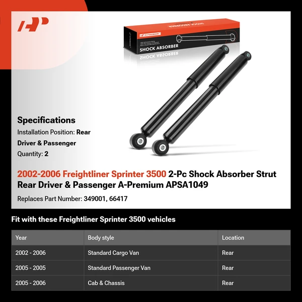 2002-2006 Freightliner Sprinter 3500 2-Pc Shock Absorber Strut Rear Driver & Passenger A-Premium APSA1049
