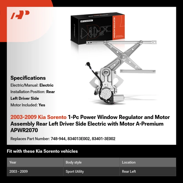 2003-2009 Kia Sorento 1-Pc Power Window Regulator and Motor Assembly Rear Left Driver Side Electric with Motor A-Premium APWR2070