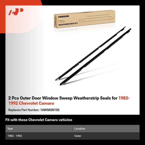 2 Pcs Outer Door Window Sweep Weatherstrip Seals for 1982-1992 Chevrolet Camaro