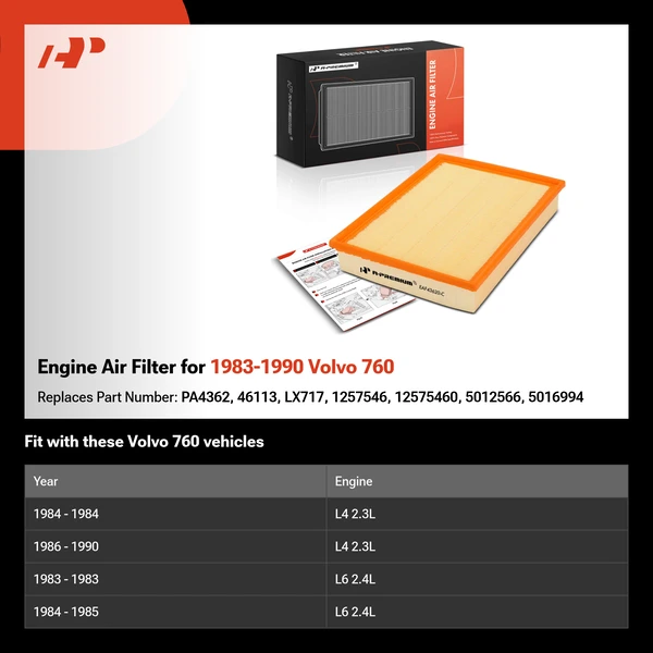 Engine Air Filter for 1983-1990 Volvo 760