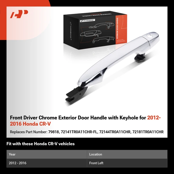 Front Driver Chrome Exterior Door Handle with Keyhole for 2012-2016 Honda CR-V