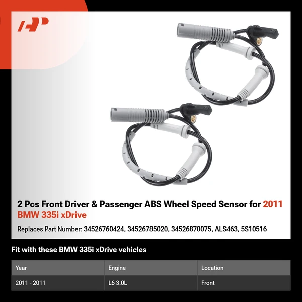 2 Pcs Front Driver & Passenger ABS Wheel Speed Sensor for 2011 BMW 335i xDrive