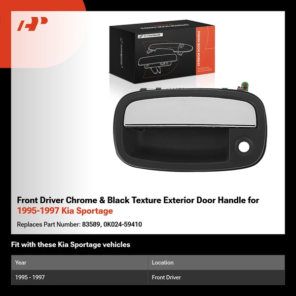 Front Driver Chrome & Black Texture Exterior Door Handle for 1995-1997 Kia Sportage