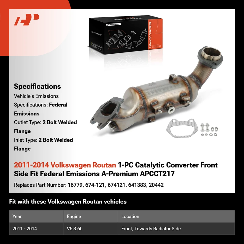 2011-2014 Volkswagen Routan 1-PC Catalytic Converter Front Side Fit Federal Emissions A-Premium APCCT217
