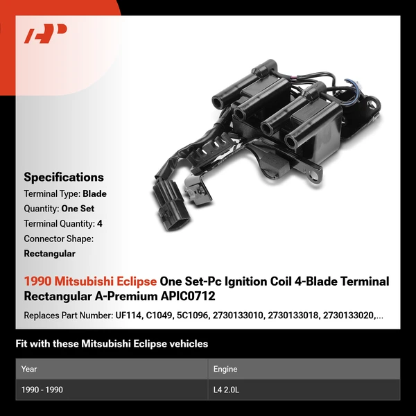 1990 Mitsubishi Eclipse One Set-Pc Ignition Coil 4-Blade Terminal Rectangular A-Premium APIC0712