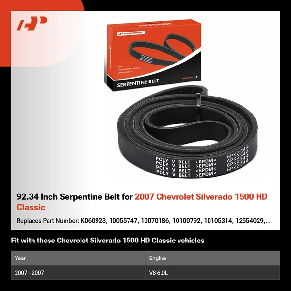 92.34 Inch Serpentine Belt for 2007 Chevrolet Silverado 1500 HD Classic