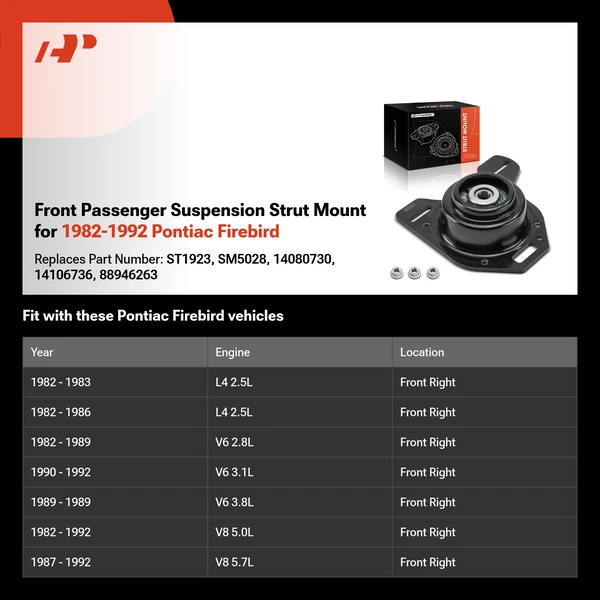 Front Passenger Suspension Strut Mount for 1982-1992 Pontiac Firebird