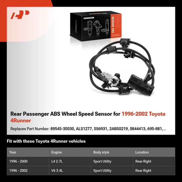 Rear Passenger ABS Wheel Speed Sensor for 1996-2002 Toyota 4Runner