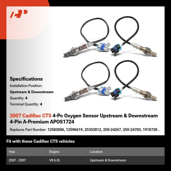 2007 Cadillac CTS 4-Pc Oxygen Sensor Upstream & Downstream 4-Pin A-Premium APOS1724