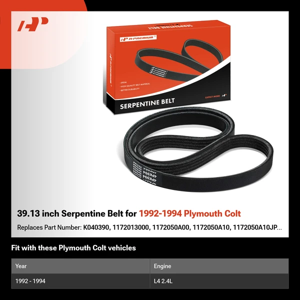 39.13 inch Serpentine Belt for 1992-1994 Plymouth Colt