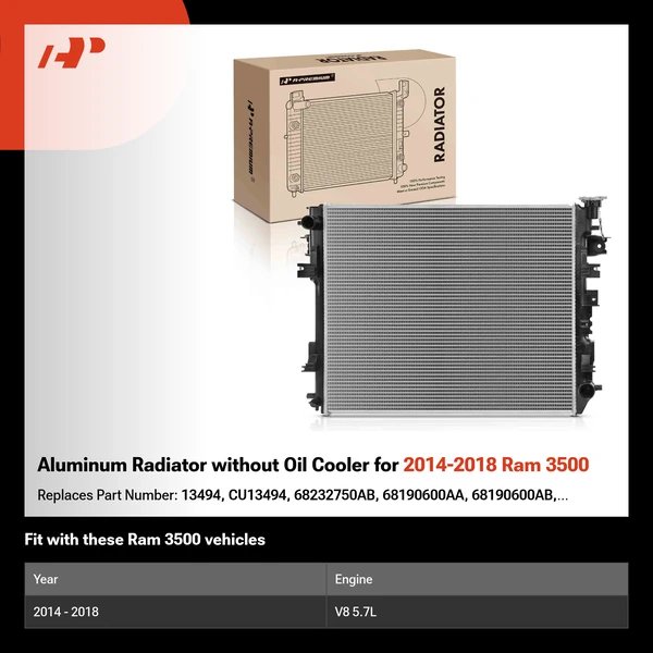 Aluminum Radiator without Oil Cooler for 2014-2018 Ram 3500