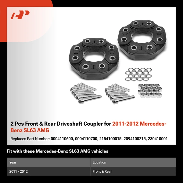 2 Pcs Front & Rear Driveshaft Coupler for 2011-2012 Mercedes-Benz SL63 AMG