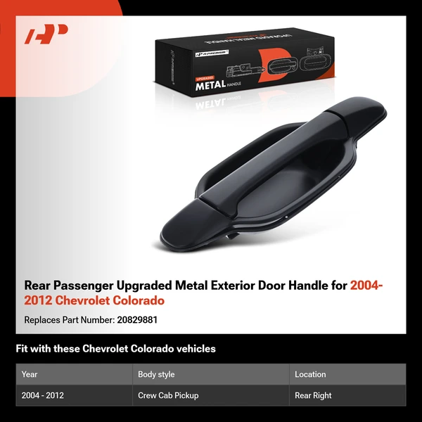 Rear Passenger Upgraded Metal Exterior Door Handle for 2004-2012 Chevrolet Colorado
