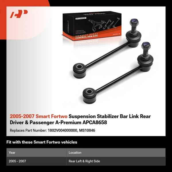 2005-2007 Smart Fortwo Suspension Stabilizer Bar Link Rear Driver & Passenger A-Premium APCA8658
