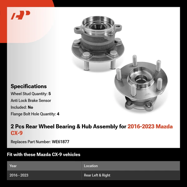 2 Pcs Rear Wheel Bearing & Hub Assembly for 2016-2023 Mazda CX-9