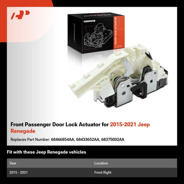 Front Passenger Door Lock Actuator for 2015-2021 Jeep Renegade
