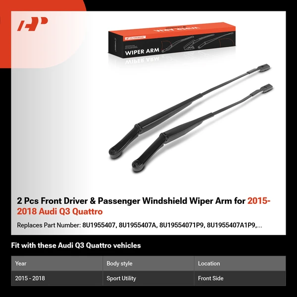 2 Pcs Front Driver & Passenger Windshield Wiper Arm for 2015-2018 Audi Q3 Quattro