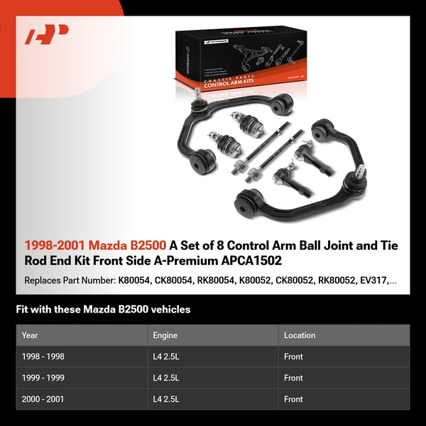 1998-2001 Mazda B2500 A Set of 8 Control Arm Ball Joint and Tie Rod End Kit Front Side A-Premium APCA1502