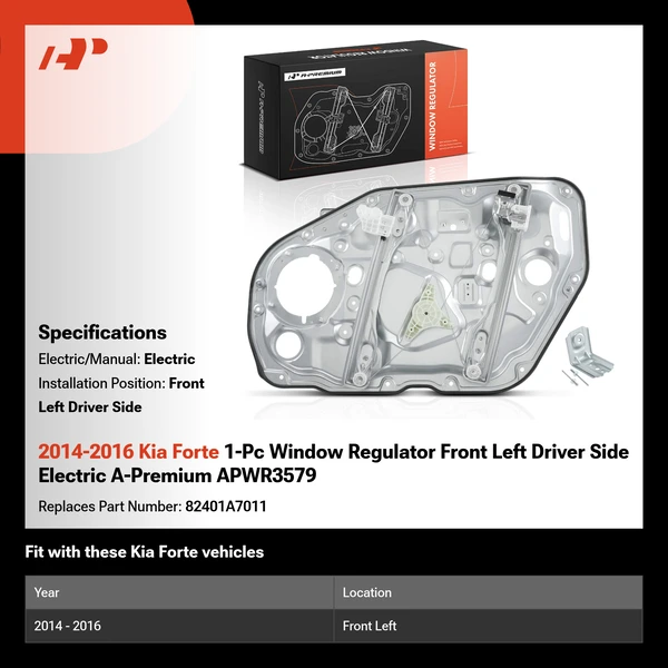2014-2016 Kia Forte 1-Pc Window Regulator Front Left Driver Side Electric A-Premium APWR3579