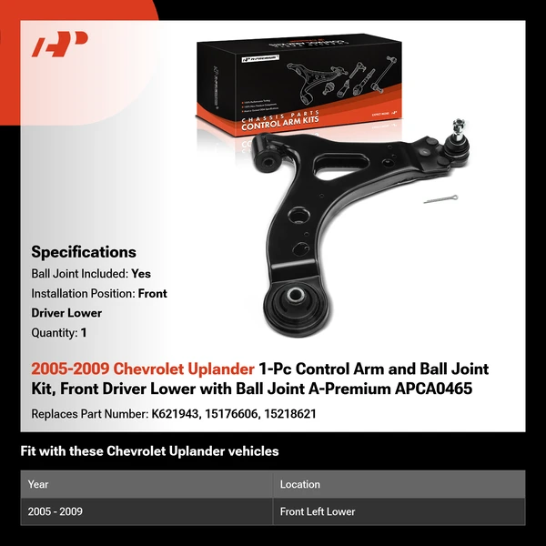 2005-2009 Chevrolet Uplander 1-Pc Control Arm and Ball Joint Kit, Front Driver Lower with Ball Joint A-Premium APCA0465
