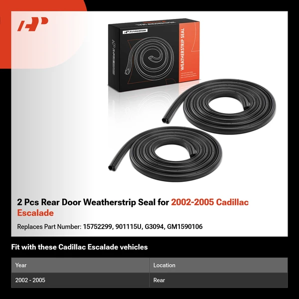 2 Pcs Rear Door Weatherstrip Seal for 2002-2005 Cadillac Escalade