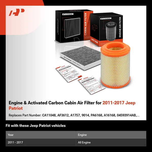 Engine & Activated Carbon Cabin Air Filter for 2011-2017 Jeep Patriot