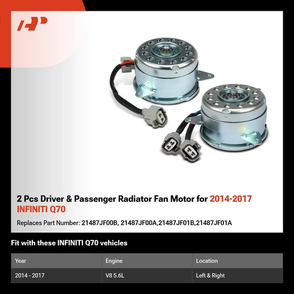 2 Pcs Driver & Passenger Radiator Fan Motor for 2014-2017 INFINITI Q70