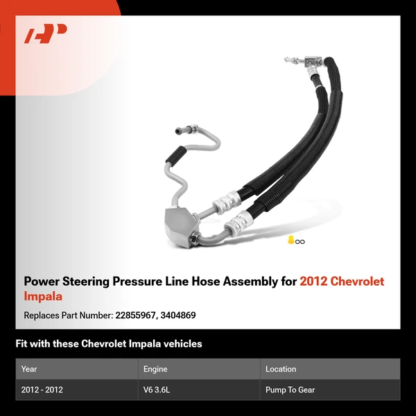 Power Steering Pressure Line Hose Assembly for 2012 Chevrolet Impala