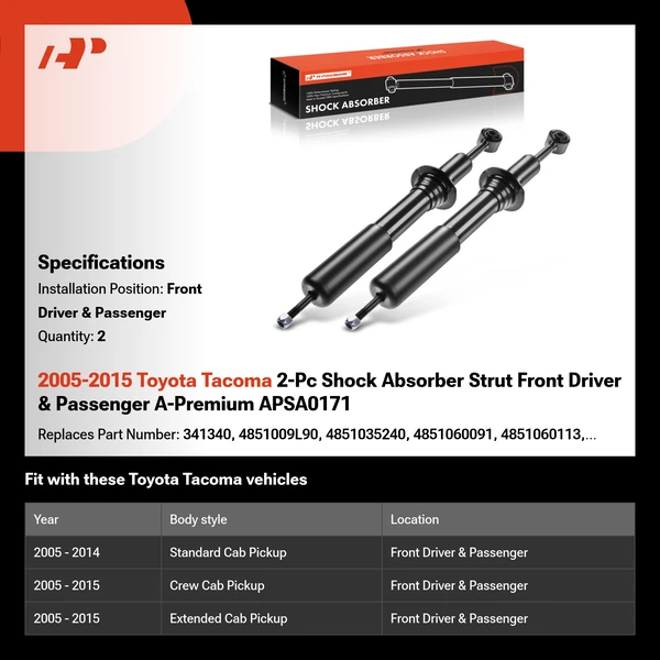 2005-2015 Toyota Tacoma 2-Pc Shock Absorber Strut Front Driver & Passenger A-Premium APSA0171