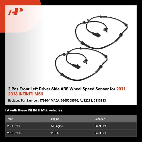 2 Pcs Front Left Driver Side ABS Wheel Speed Sensor for 2011 2013 INFINITI M56