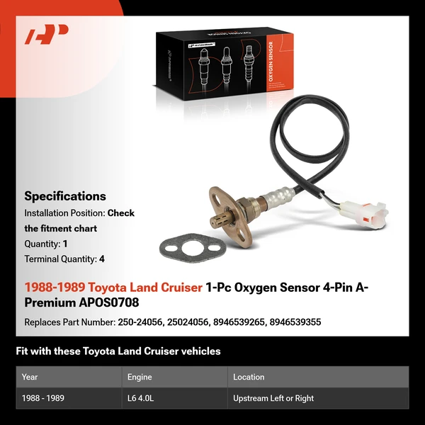 1988-1989 Toyota Land Cruiser 1-Pc Oxygen Sensor 4-Pin A-Premium APOS0708