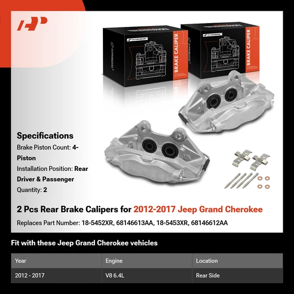 2 Pcs Rear Brake Calipers for 2012-2017 Jeep Grand Cherokee