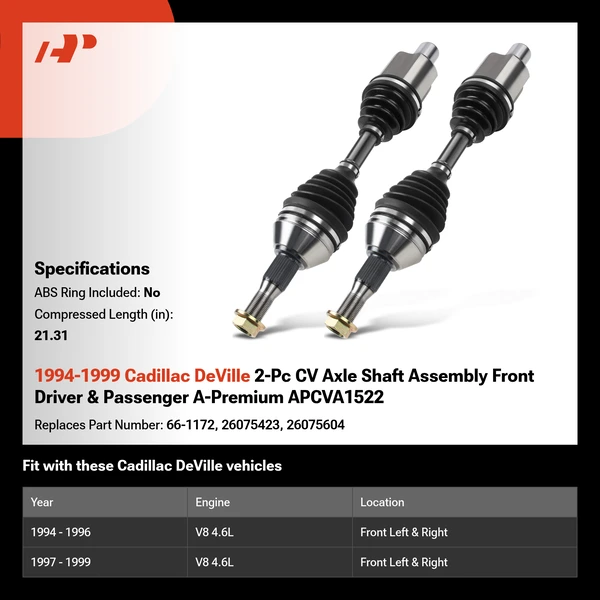 1994-1999 Cadillac DeVille 2-Pc CV Axle Shaft Assembly Front Driver & Passenger A-Premium APCVA1522