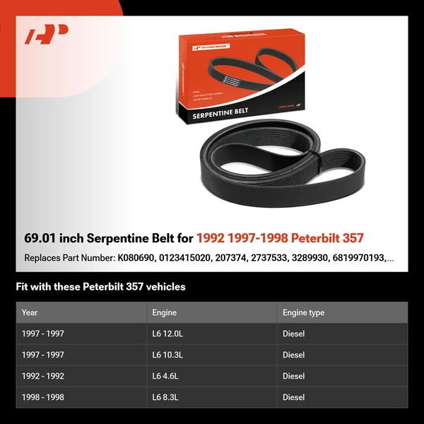 69.01 inch Serpentine Belt for 1992 1997-1998 Peterbilt 357