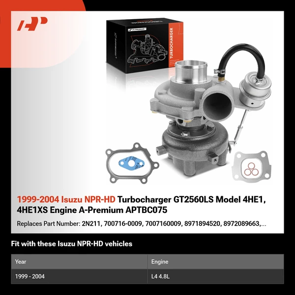1999-2004 Isuzu NPR-HD Turbocharger GT2560LS Model 4HE1, 4HE1XS Engine A-Premium APTBC075