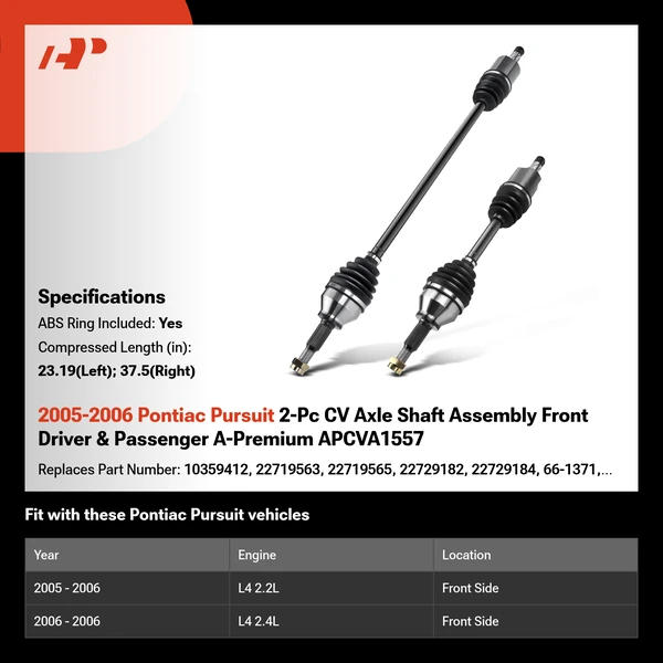 2005-2006 Pontiac Pursuit 2-Pc CV Axle Shaft Assembly Front Driver & Passenger A-Premium APCVA1557