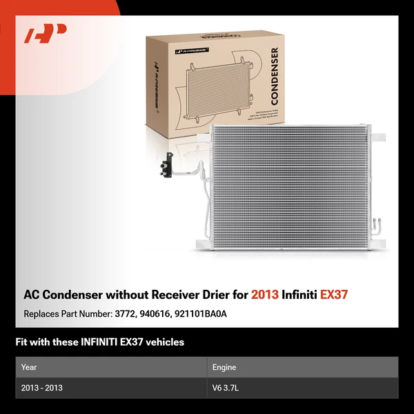 AC Condenser without Receiver Drier for 2013 Infiniti EX37