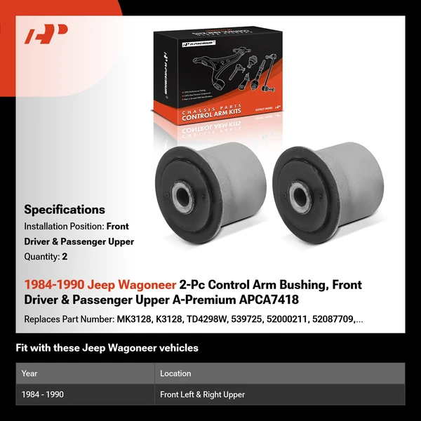 1984-1990 Jeep Wagoneer 2-Pc Control Arm Bushing, Front Driver & Passenger Upper A-Premium APCA7418