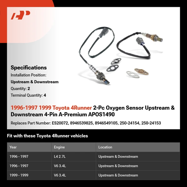 1996-1997 1999 Toyota 4Runner 2-Pc Oxygen Sensor Upstream & Downstream 4-Pin A-Premium APOS1490