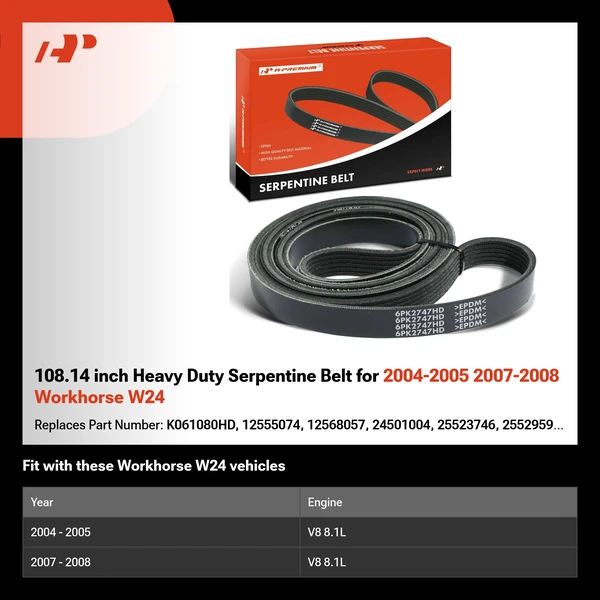108.14 inch Heavy Duty Serpentine Belt for 2004-2005 2007-2008 Workhorse W24