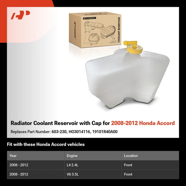 Radiator Coolant Reservoir with Cap for 2008-2012 Honda Accord
